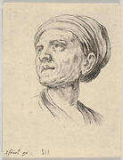 Plate 4: head of an old woman with a bonnet, looking left from 'Various heads and figures' (Diverses têtes et figures)