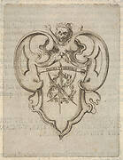 A cartouche with a wreath of laurel and palms, a skull and crossbones at top, from 'Eight Emblems for the Funeral of Francesco de Medici' (Huit emblèmes pour les funérailles du prince François de Médicis)