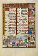 December Calendar Page; Slaughtering Pigs; Capricorn