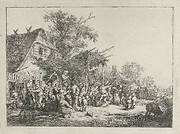Dansende boeren voor een herberg
