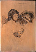 Three heads of women one asleep