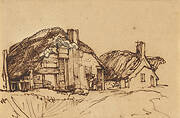 Two Thatched Cottages with Figures at a Window