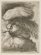 Young man with a trumpet facing left,  from the series of  'Small Heads in Oriental Headdress'