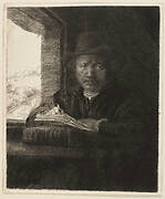 Self-Portrait Etching at a Window