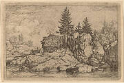 Two Fir Trees near Cottages