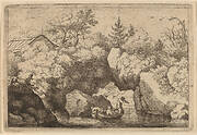 Skiff under a Cleft Rock