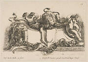 Cartouche Containing an Empty Shield Surmounted by a Lion and Framed by a Lion and a Child